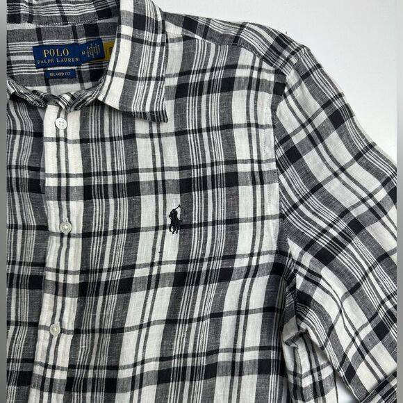 Polo Ralph Lauren Relaxed Fit Plaid 100% Linen Button Down Shirt Women’s Medium - Picture 6 of 7